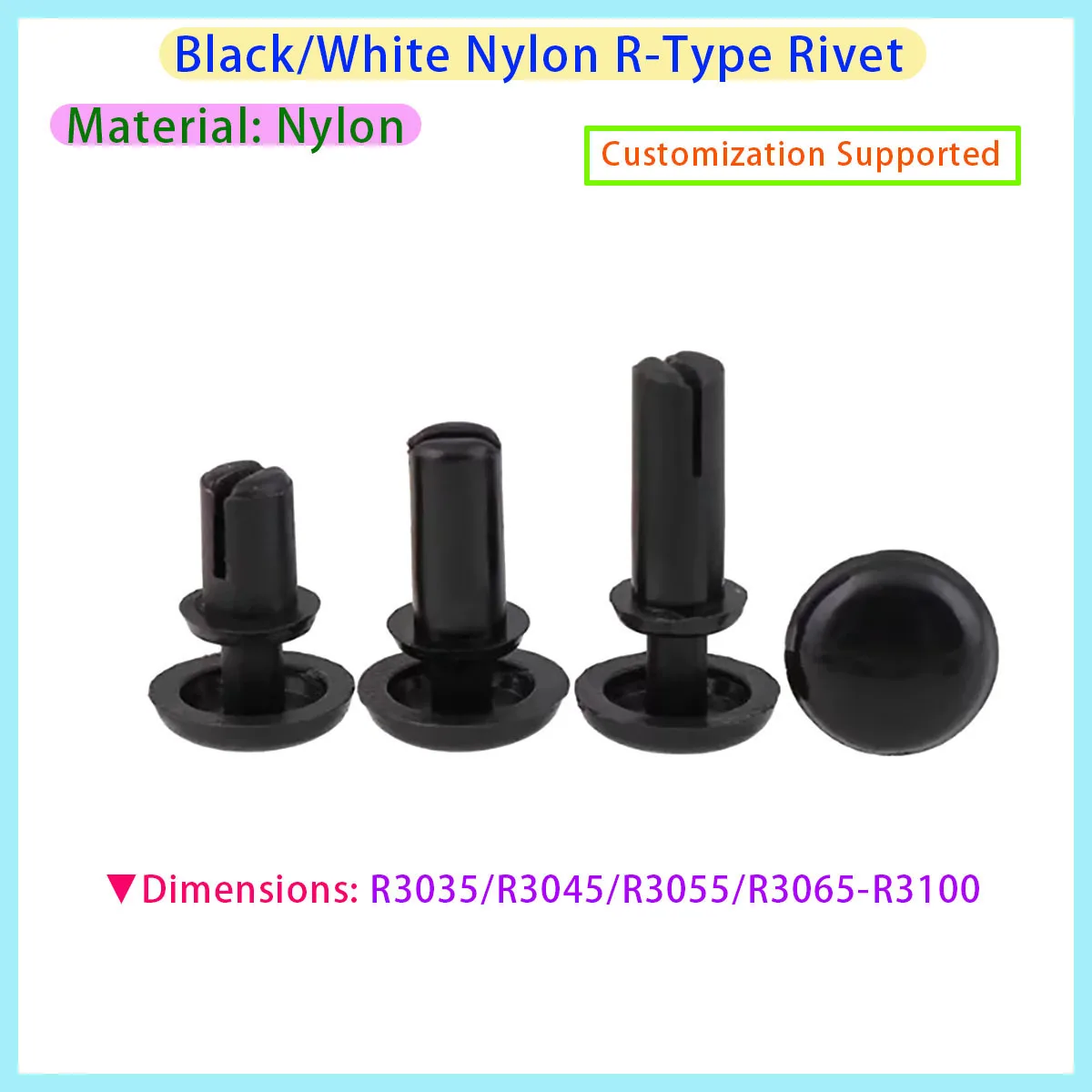 Used for Fastening Plastic Buckle Rivets in PC Board Channels, 100 R3035 R3045 R3055 R3065 R3075 R3080 R3090 R3100 Nylon Rivets