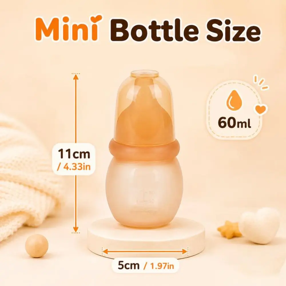 High Quality Silicone Mini Baby Bottle 60ml Wide-neck Feeding Bottle Anti-bloating Milk Storage Bottle for Newborn Baby