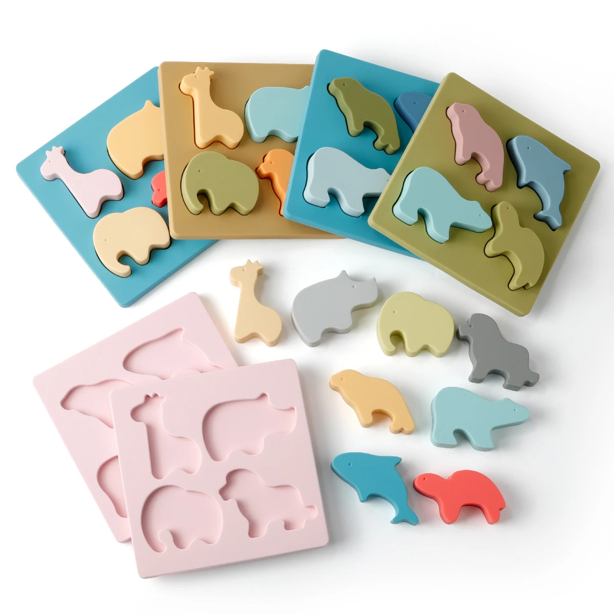 Silicone Animal Puzzle For Kids 2 3 Years Montessori Educational Baby Toys Hand Grab Board 3D Puzzles Silicone Toys for Children