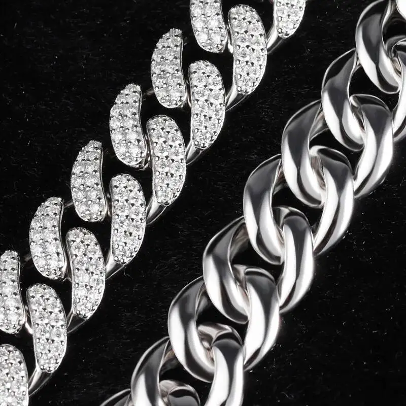 Fashion New Design Hip Hop Jewelry 8-20mm 925 Sterling Silver Micro Paved VVS Moissanite Iced Out Cuban Link Chain Necklace..