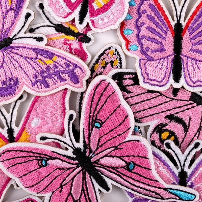 Cartoon Pink Butterfly Patches Embroidery Badges For Clothing DIY Sewing Clothes Stickers Accessory for Wedding Dress Patches