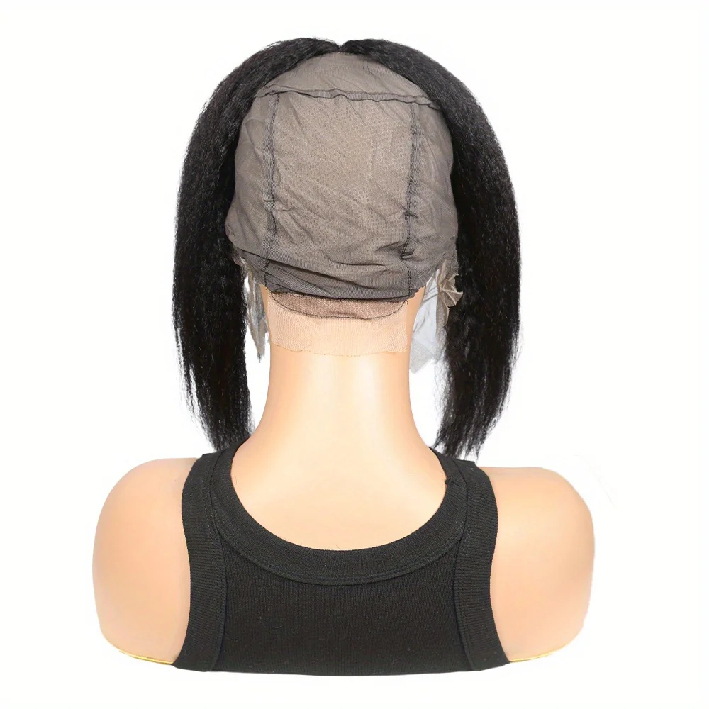 13x4 Lace Wig Cap with Front Kinky Straight Human Hair - Breathable Lace for Natural Look, Secure Fit for Women Yaki Straight