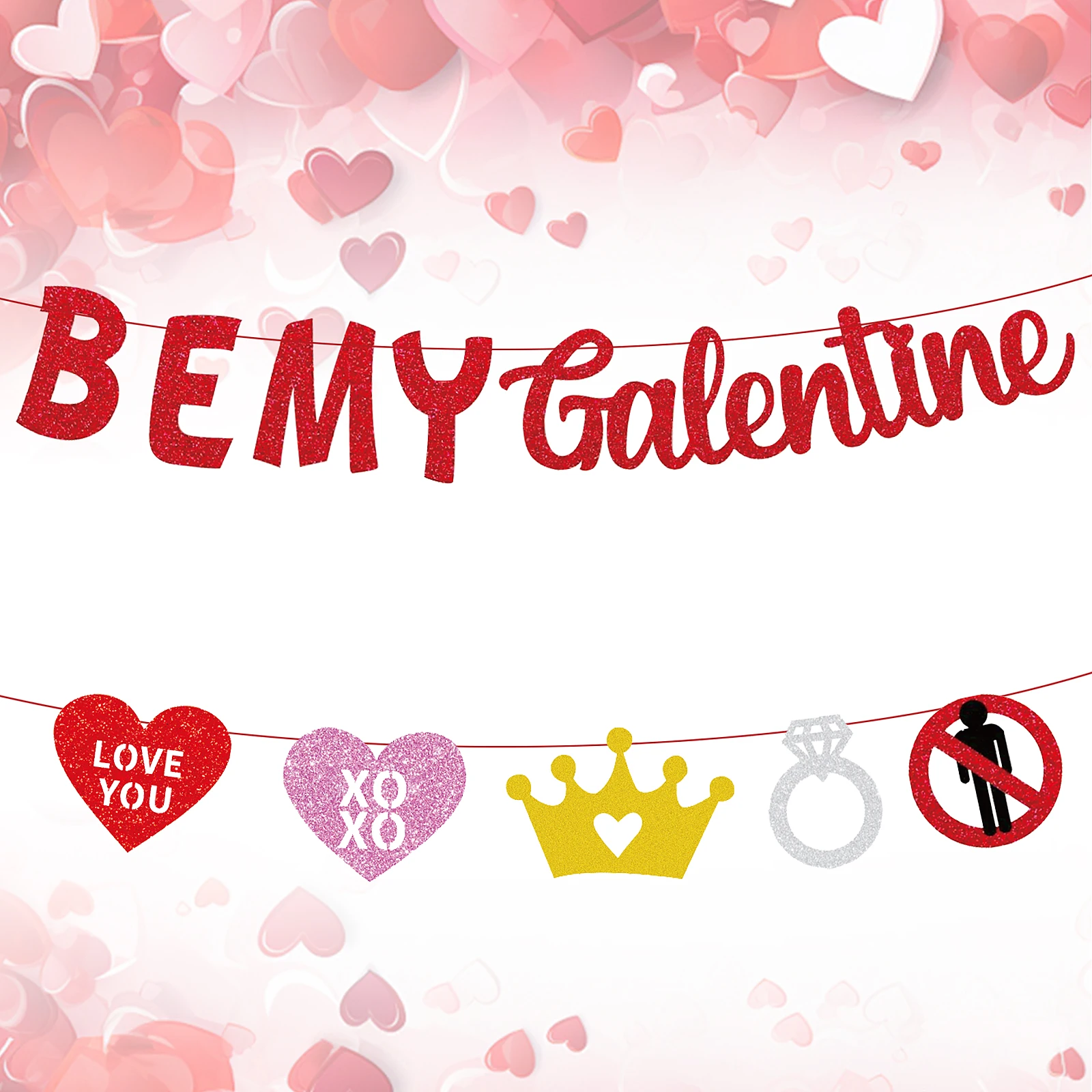 Be My Galentine Banner Happy Galentine’s Day Theme Glitter Heart Garland Happy Valentine’s Day Party Decoration Ladies