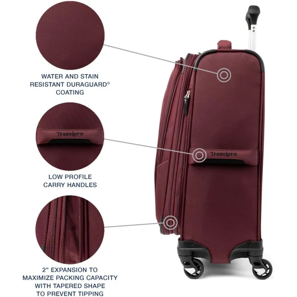 Lightweight Expandable 4-Wheel Spinner Carry-On Luggage, Softside Suitcase for Men and Women, Burgundy, Travel-Friendly