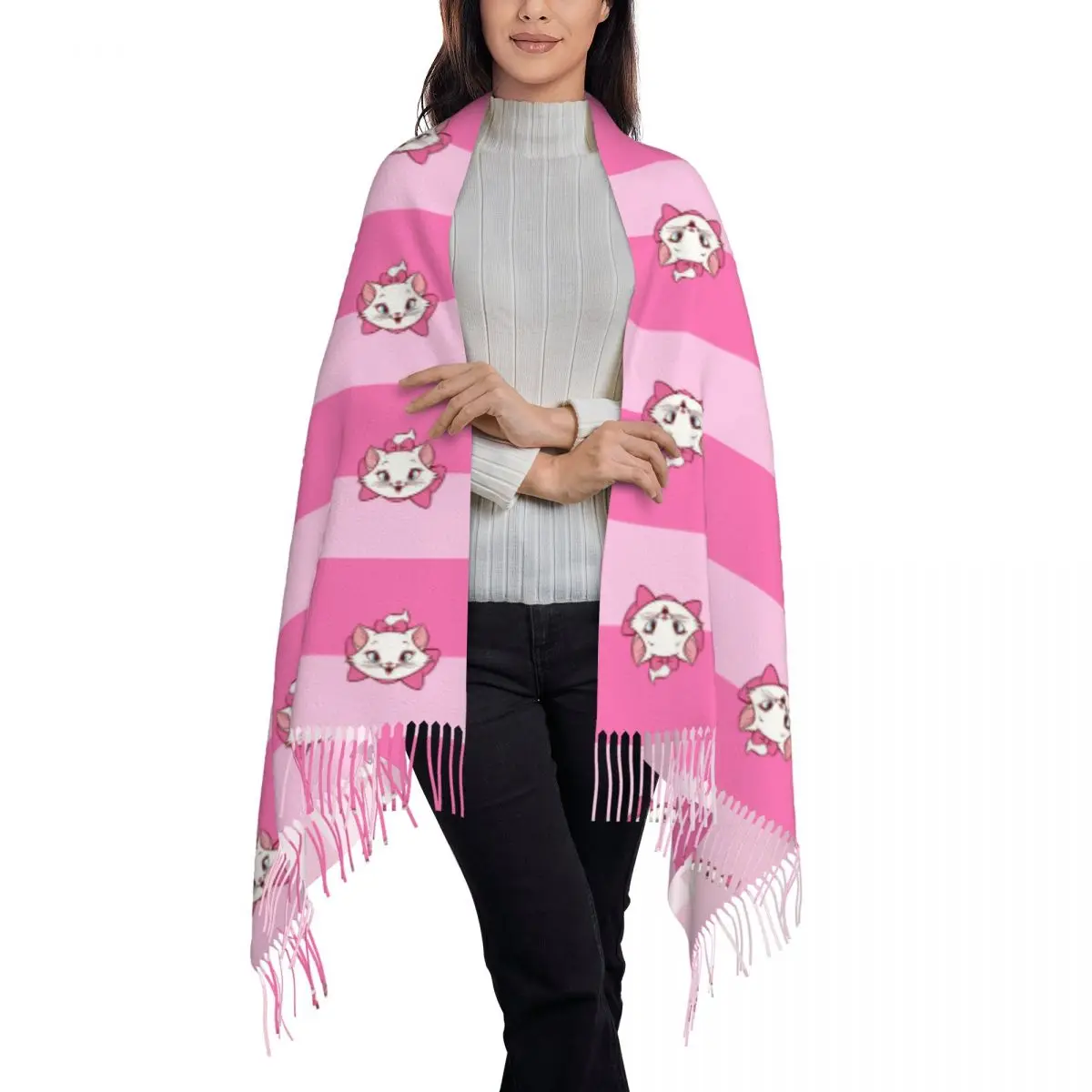 Custom Marie Scarf Wrap for Women Long Winter Fall Warm Tassel Shawl Unisex Cat Manga Scarves