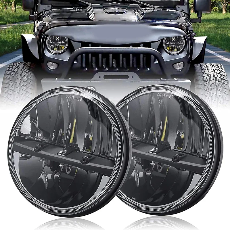 1PCS Running Lights 7 Inch LED Headlight H4 Hi-LoFor Lada 4x4 urban Niva Jeep Wrangler TJ JK LJ CJ Land Rover Defender Hummer