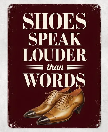 Shoes Speak Louder Funny Metal Poster Wall Tin Sign Man Cave Shed Home Plaque --Tin Sign
