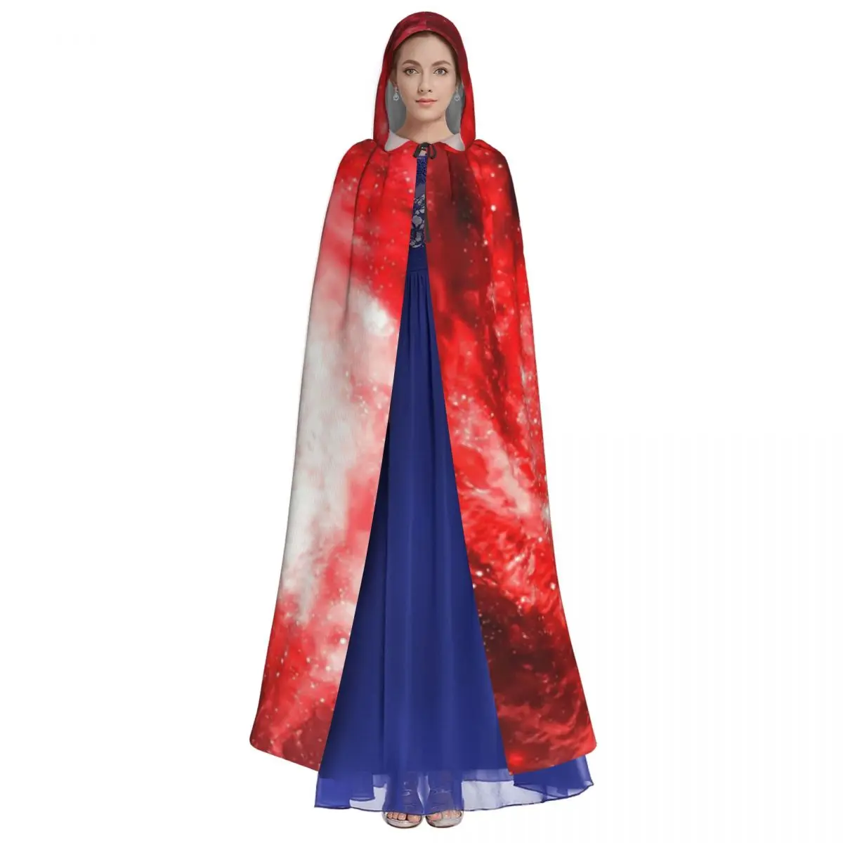 Jubah Panjang Bertudung Hitam Motif Galaksi Nebula Langit Malam, Kostum Penyihir Abad Pertengahan, Jubah Cosplay Halloween, Mantel Dewasa Unisex