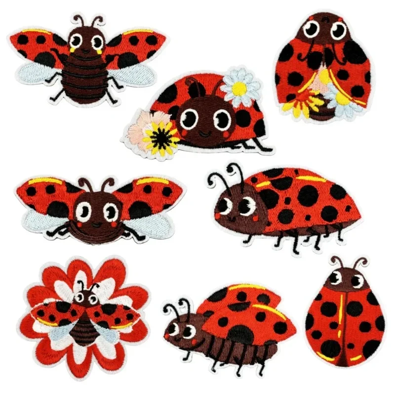 Cute Cartoon Seven Stars Ladybird Insect Beetle Iron-On Embroidered Badge Patch for DIY Hole T-shirt Backpack Clothing Applique