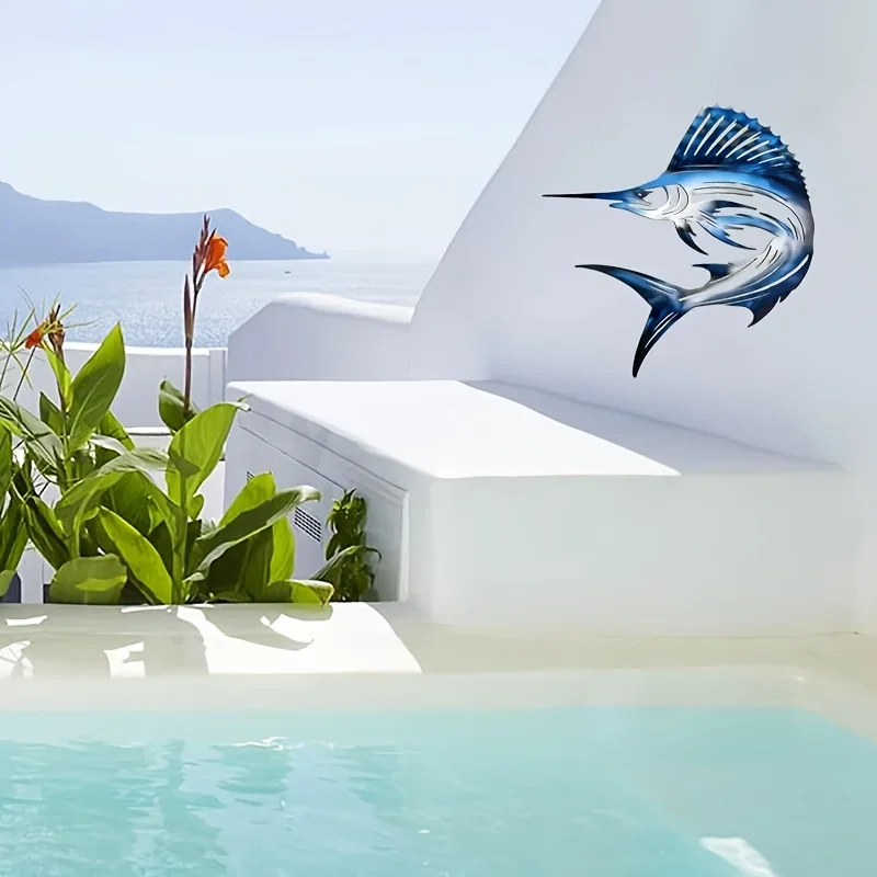 Sailfish Wall Art - Minimalist Nautical Sailfish Fish Decor, Wall-Mounted Iron Marine Art Suitable for Father's Day Gifts