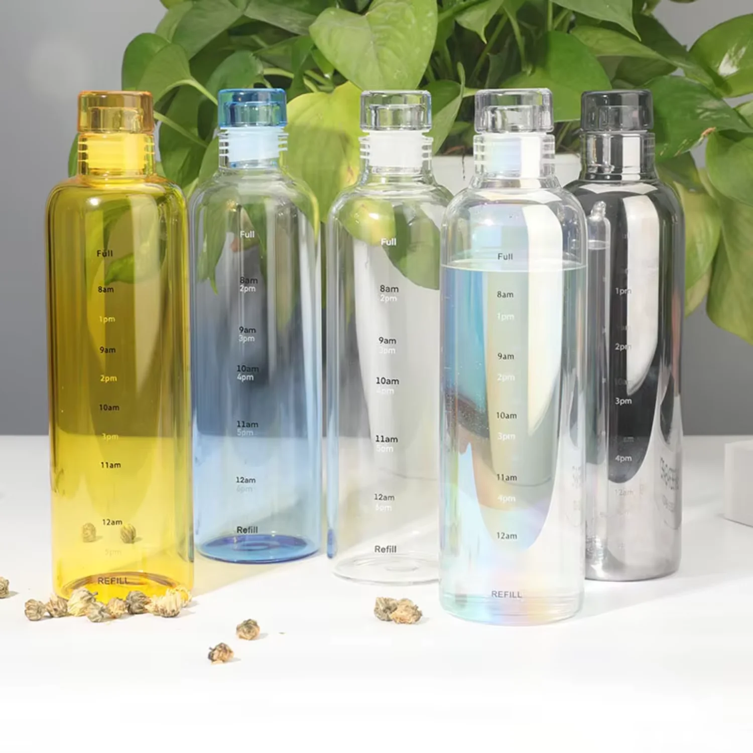 BPA Free Fashion 500ml 650ml  Gradient Glass  Transparent Bottle  With Time Marker