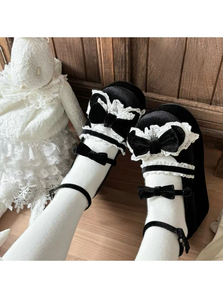Lolita Original Thick Sole Suede Lace Sweet Sponge Shoes Girls Single Shoes Girls Japanese Loli Tea Party Shoes Women