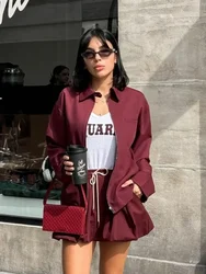 Chicheca Loose Causl Burgundy Jacket Women Autumn Winter Zip New Coat Turn Down Collar 2024 Female Veste New Set Outfits