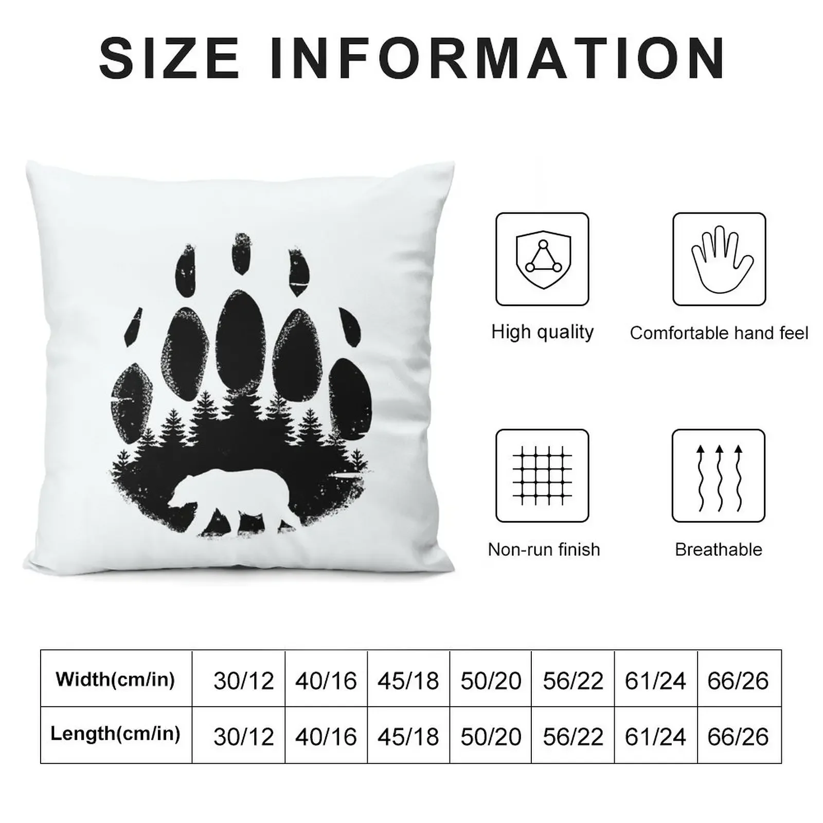 Black Bear Paw Print - Forest Landscape Throw Pillow Sofa Cushion Cover Embroidered Cushion Cover pillow