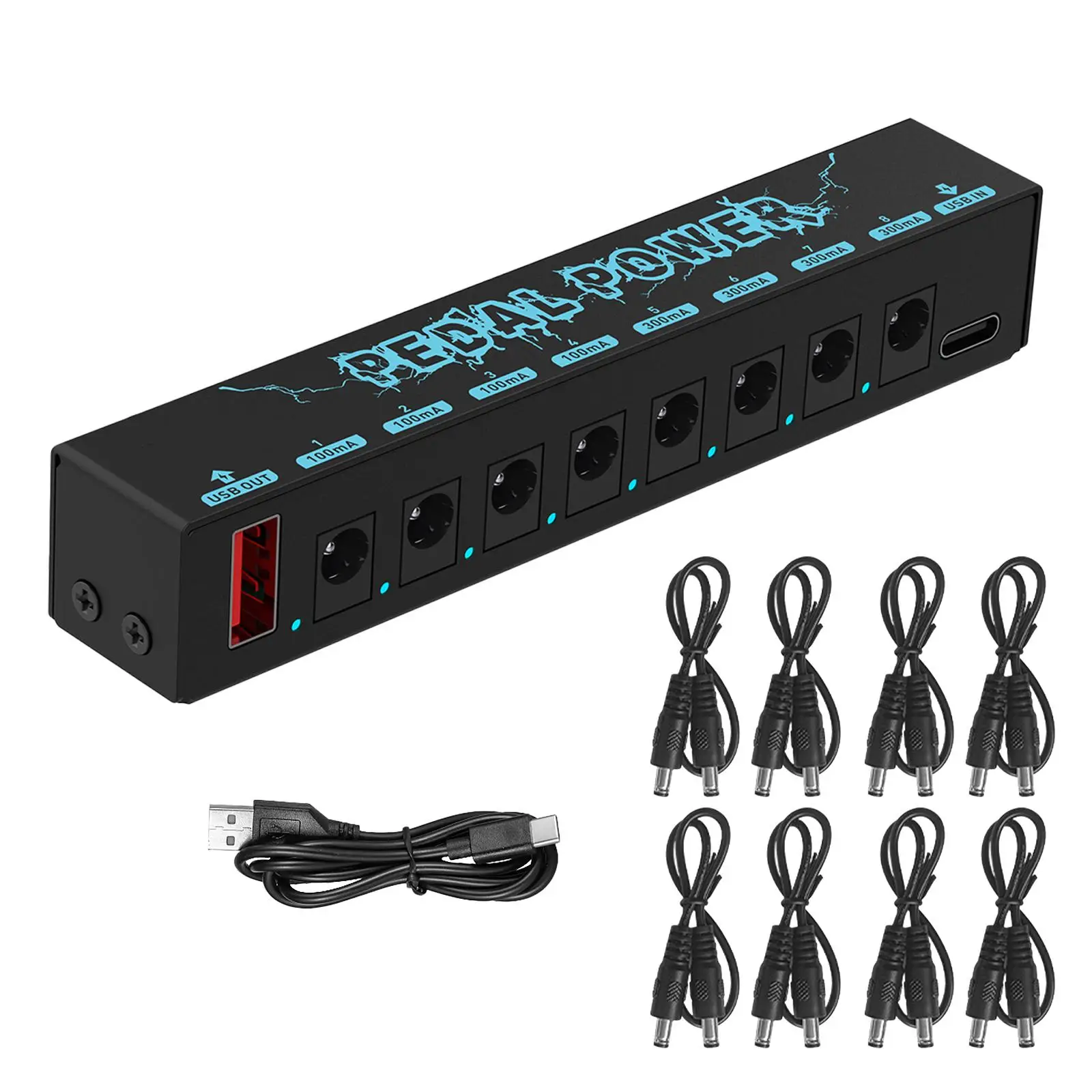 Guitar Effect Pedal with 8 Outputs Durable 100MA 300MA Noise Reduction Effect Pedal Board 5V/2.1A Guitar Pedals Power Supply