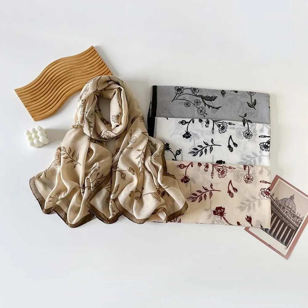 

Sweet Breathable Women Floral Scarf Bird Patterned Long Thin Large Shawl Lightweight Polyester Sunscreen Headscarf Vacation