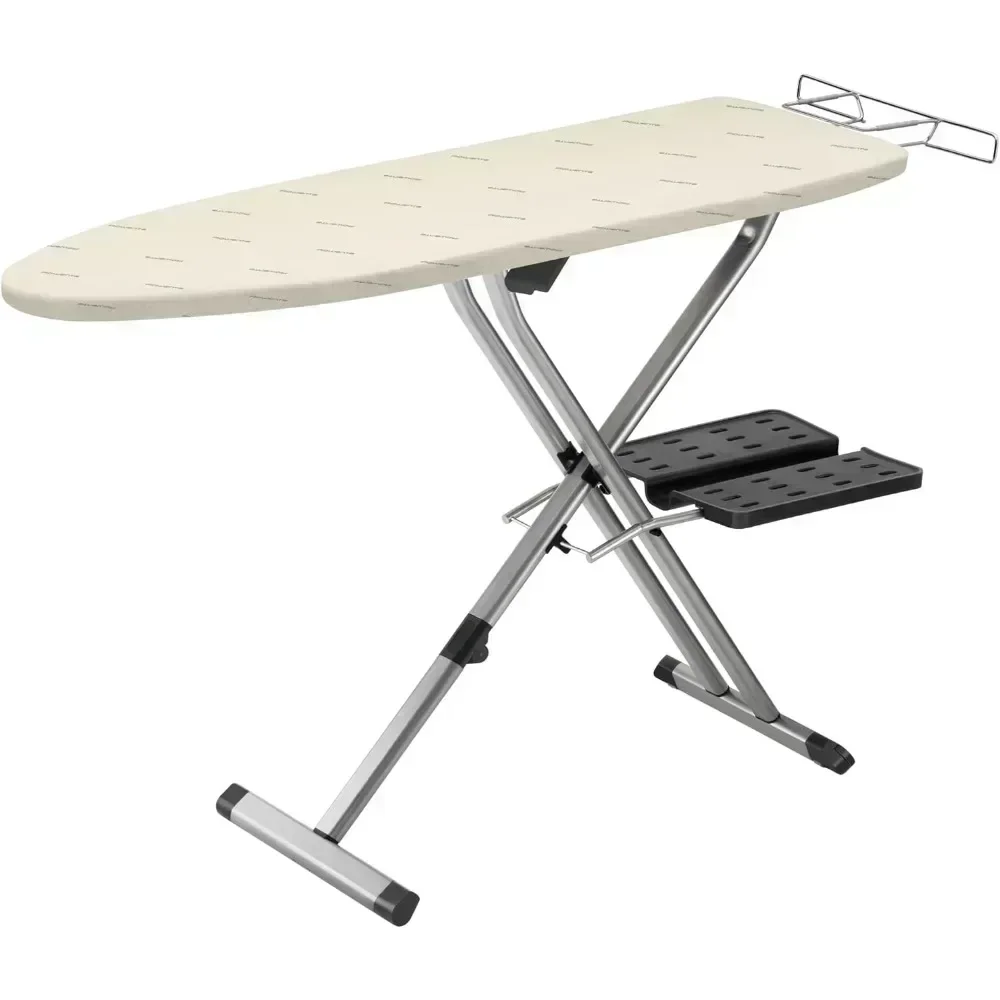 Tabla de planchar compacta con percha, 18 x 54 pulgadas, ahorro de espacio, plegable, 4 patas IB9100, Beige