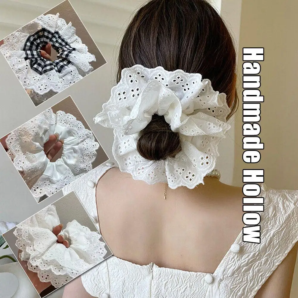 1PC Oversized Cotton Lace French Hair Bands Hair Scrunchie For Women Elastic Ponytail Double Layer Silk Women\'s Hair Accessories