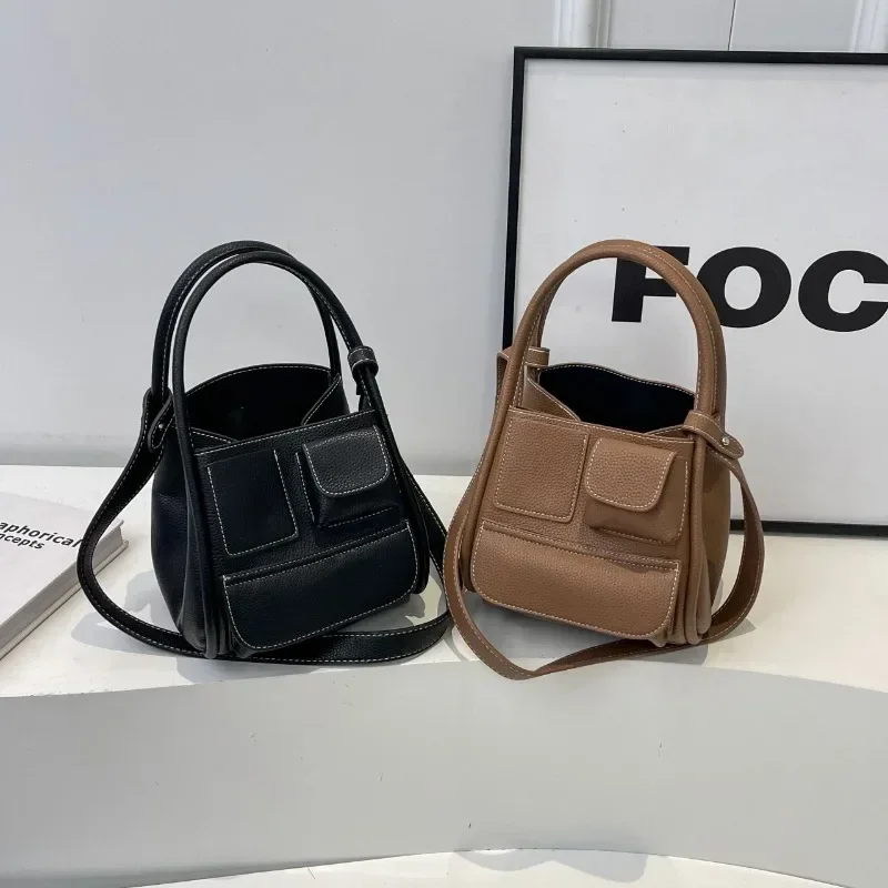 Advanced Sense PU Bucket Designer Shoulder Bags 2024 High Quality Versatile Trend Hasp Elegant Crossbody Bags for Women