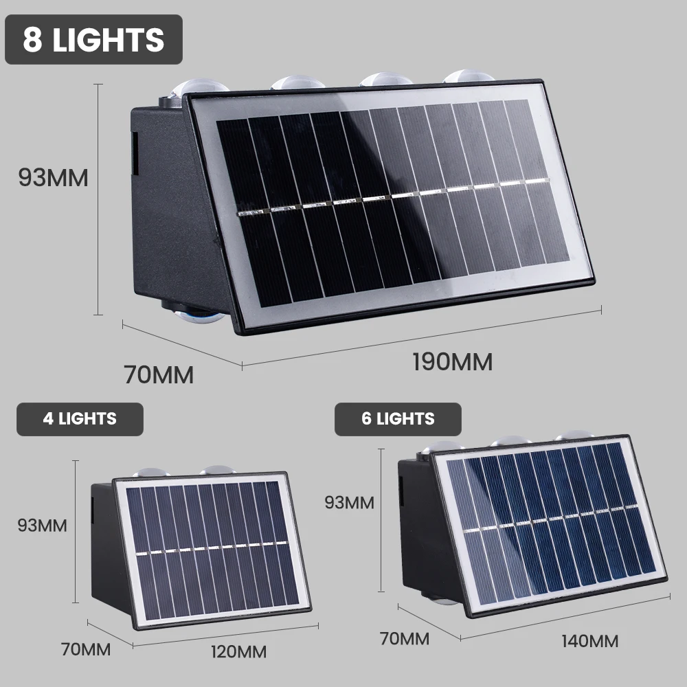 Modern Solar LED Wall Lamp RGB Colors/Warm White 4 heads/6 Heads/8Heads Waterproof Wall Lamp Stair Night Light for Outdoor