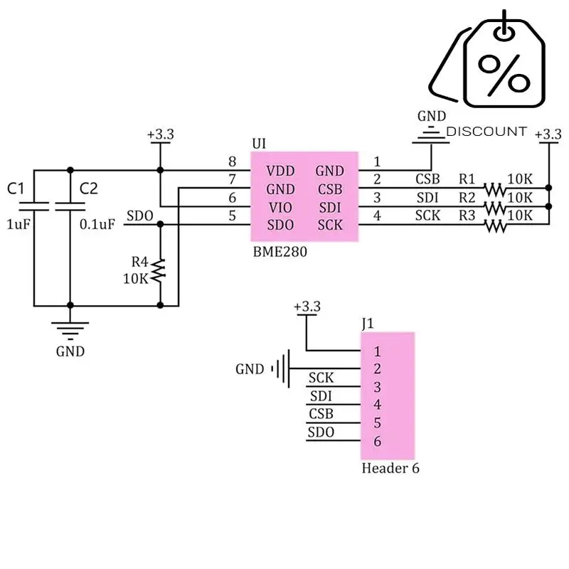 ABKN-2PCS BME280 3.3V Sensor Module Atmospheric Pressure Temperature Humidity Sensors I2C SPI Breakout GY-BME280