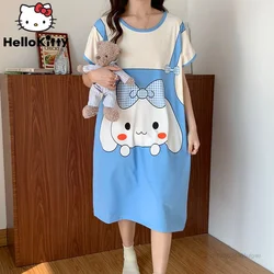 Sanrio Cinnamoroll Hello Kitty Summer Dress Oversized Tshirts Women Casual Fashion Home Clothes Y2k Female Loose Pajama Dresses