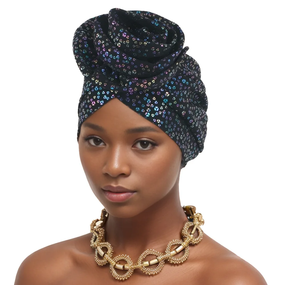 

2024 Shimmer Turban Flower Muslim Hijab Women Chemo Cap Headscarf Beanies Bonnet Hair Loss Head Wrap African Hat Turbante Mujer