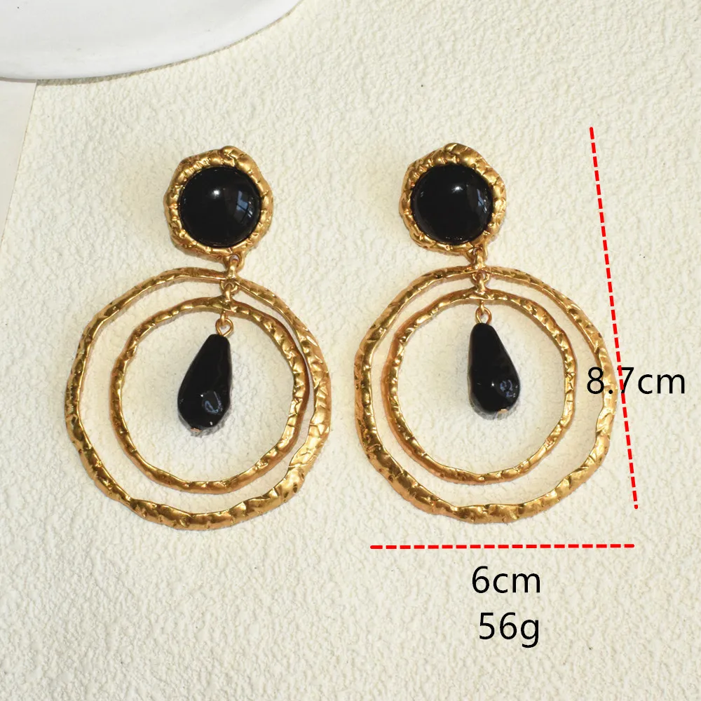 Modenschau Legierung Goldene Schwarze Stein Baumeln Ohrringe für Frauen Schmuck Barock Stil Party Kleid Aussage Ohrringe Zubehör – Detail 3