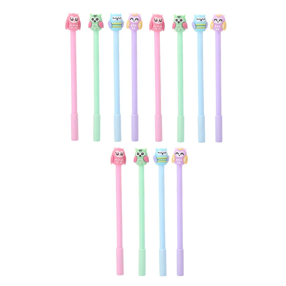 

12Pcs Writing Pens with Owl Print Soft Touch Gel Ink Pens Ideal for Classroom Study and Work Student Stationery