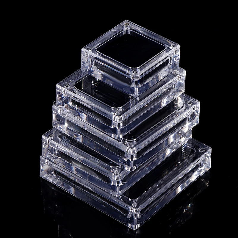 Acrylic Glass Top Gem Box White & Black Showcase Gemstone Casket Diamond Display Stand Holder Necklace Storage Organizer Case