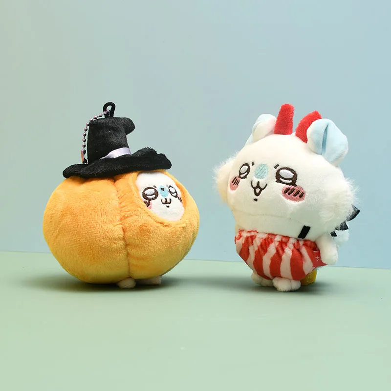 10Cm Chiikawa Momonga Halloween Pumpkin Plush Keychain Cute Plush Toy Anime Cartoon Backpack Pendant Decoration Plush Doll