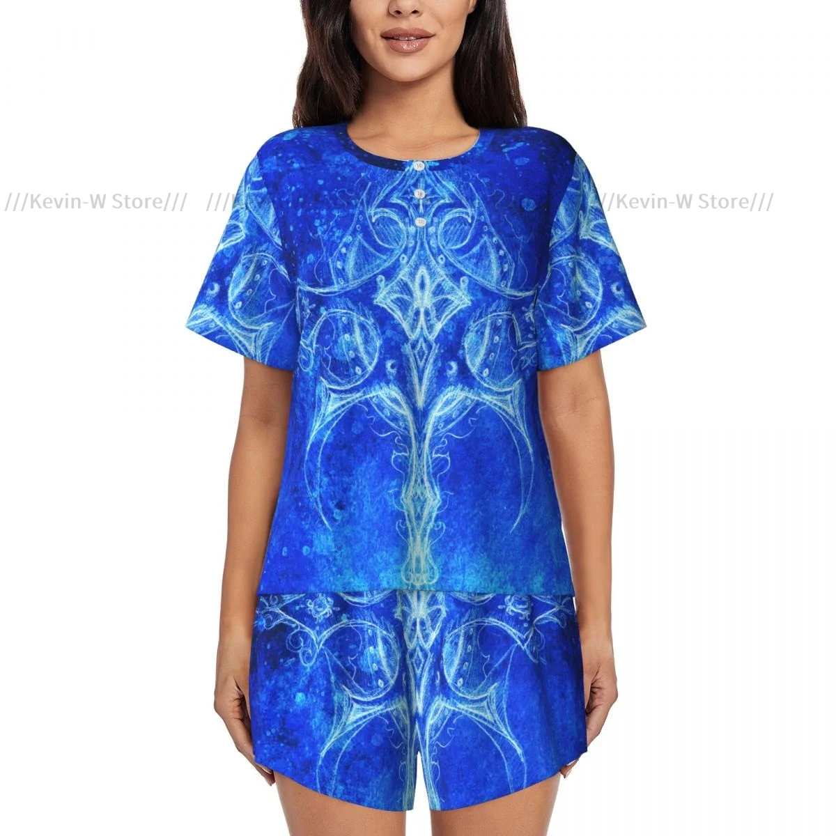 Woman Pajamas Set Ornamental Cross Drawing Summer Short-Sleeved Female Suit Homewear