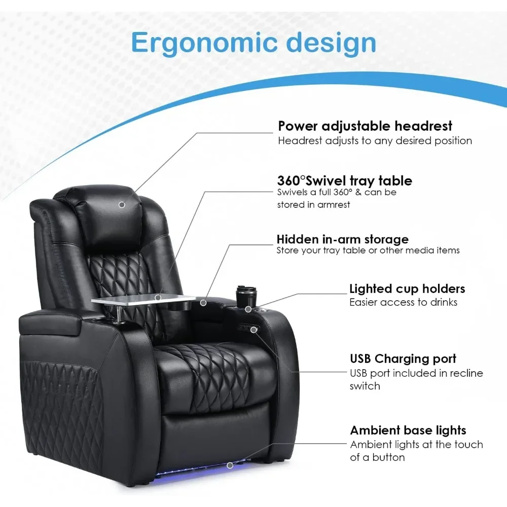 Elektrische Thuisbioscoop Fauteuilbank, Lederen Fauteuil Stoel Power Gaming Stoelen, Draaibare Tafel, Usb-Poorten En Twee Bekerhouders