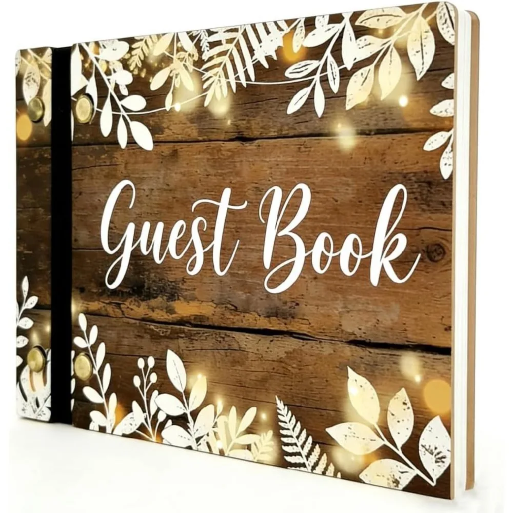 Rustic Guest Book Wood Wedding Guest Book Leaves Pattern 120 Pages Visitor Guestbook Memory Signature Party Sign Gift