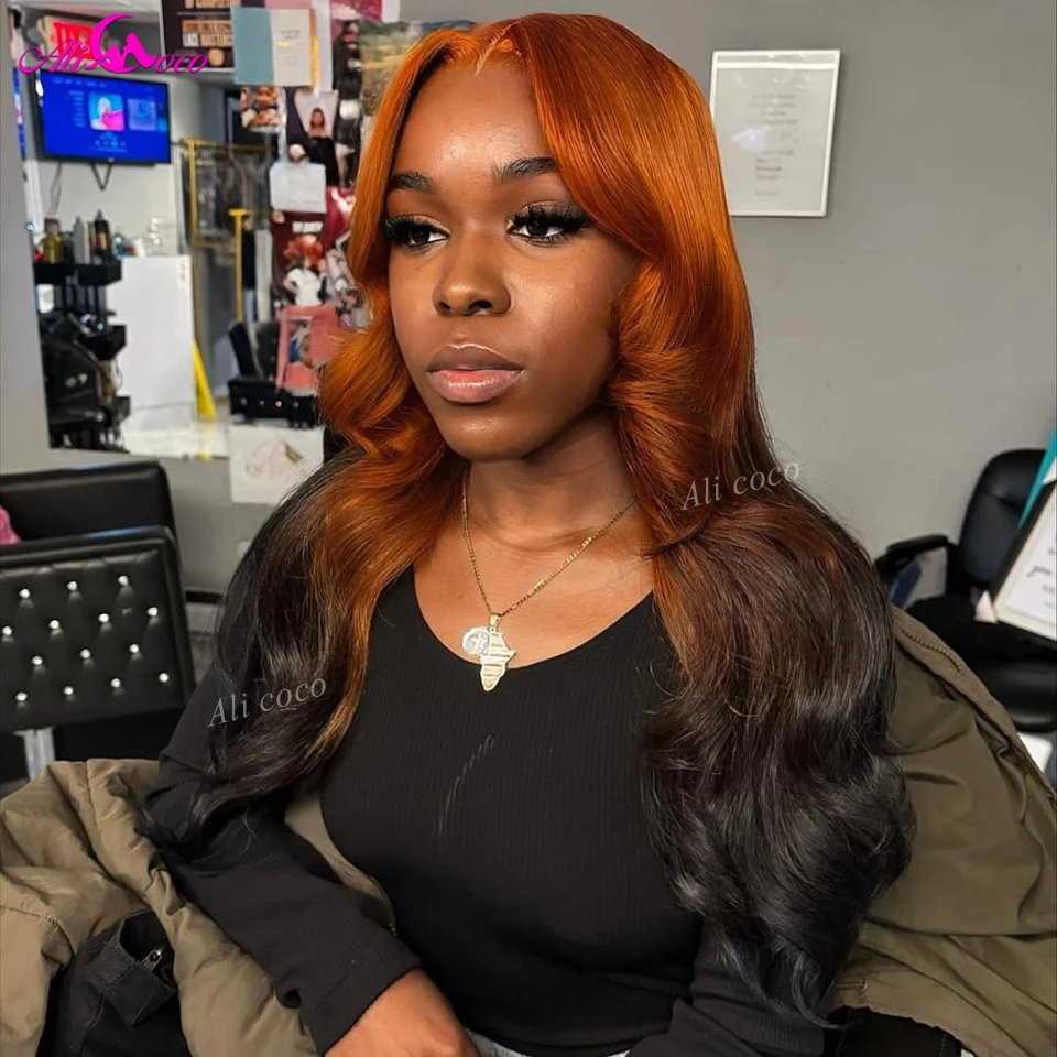 180 الكثافة 13x6 13x4 الدانتيل شعر مستعار أمامي أومبير برتقالي وأسود طبيعي ملون الجسم موجة قبل قطعها باروكة من شعر طبيعي للنساء