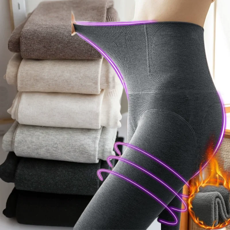 

Зимние теплые однотонные колготки на флисовой подкладке, удобные японские бархатные плюшевые мягкие тонкие колготки в рубчик для женщин