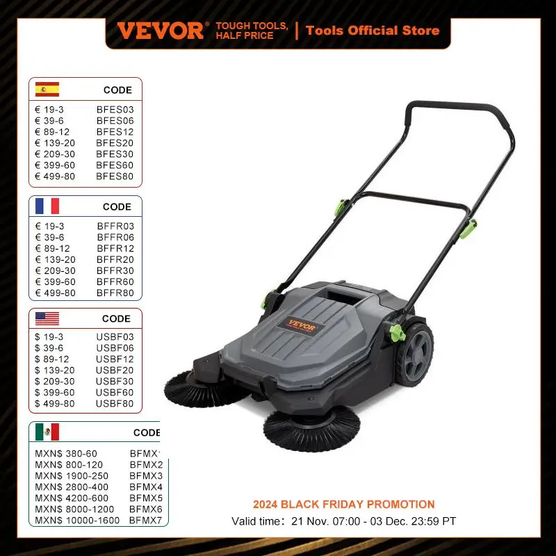 VEVOR Walk-behind Hand Push Floor Sweeper 25.6