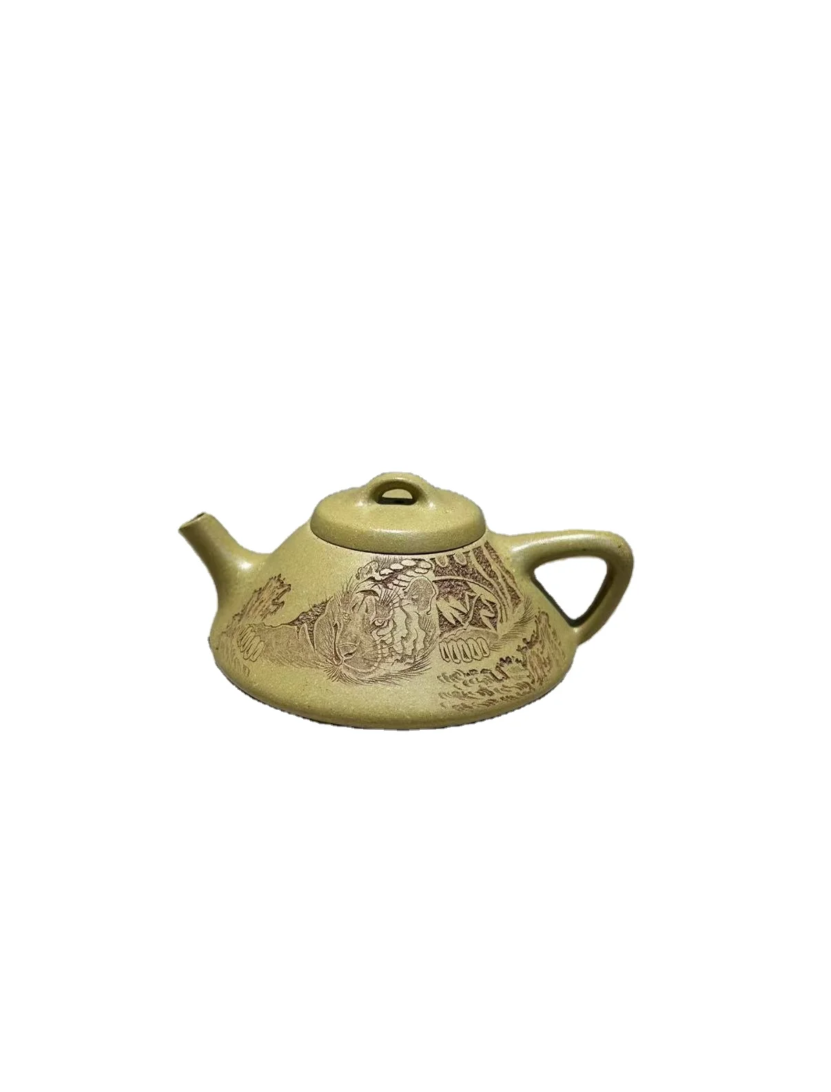 Hand-carved Tiger Zisha Teapot 150cc Premium Yellow Duan Clay Yixing Stone Gourd Pot