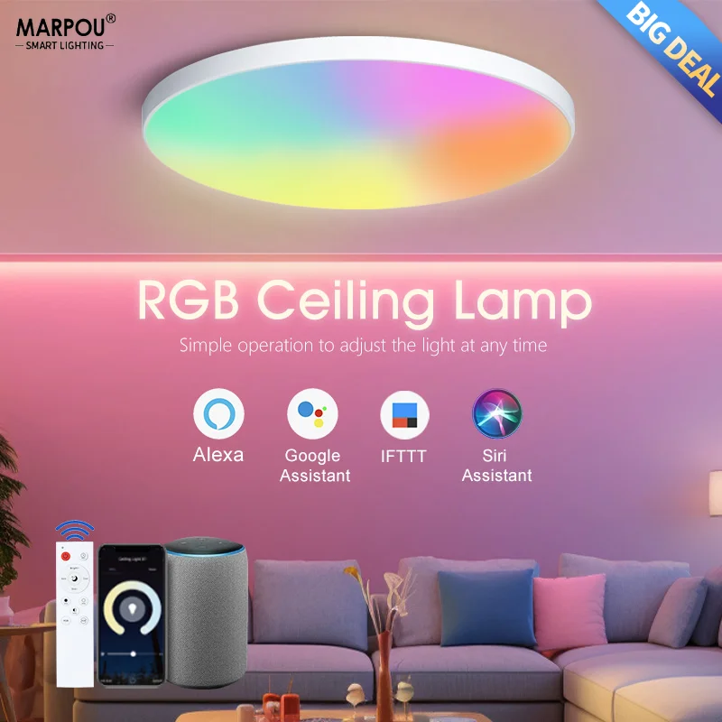 

Smart Home Appliances RGB Ceiling Lights LED Lamp Home Decor Remote Controls Dimming Voice Systems Alexa/Google/Yandex Bluetooth