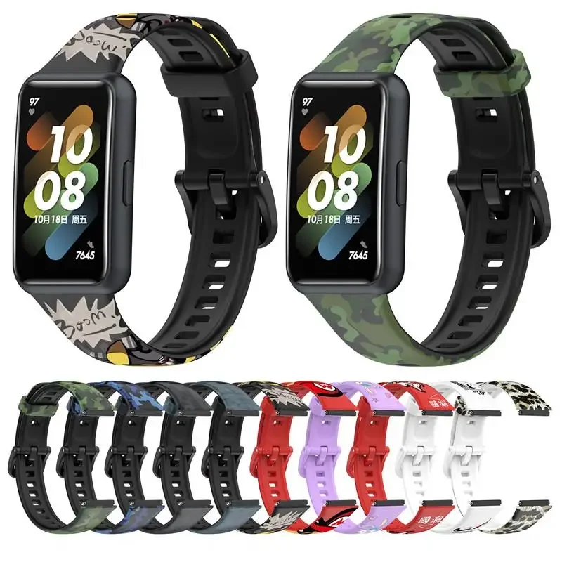 Silicone Strap For Huawei Band 7 Honor Band 6 Colorful Pattern Replacement Watchbands For Huawei Band 6 Pro Smart Watch Correa