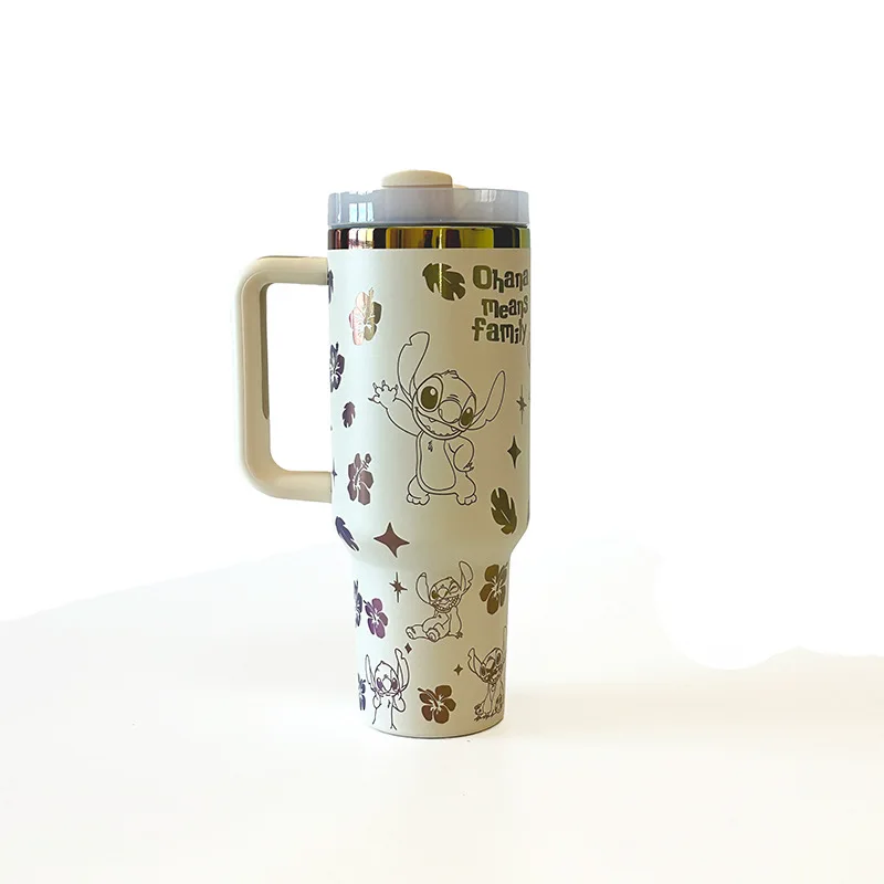 زجاجة مياه معزولة من الفولاذ المقاوم للصدأ بسعة كبيرة 40 أونصة من ديزني ستانلي مع مقبض من القش للاستخدام في السيارة وبار المطبخ المنزلي #4