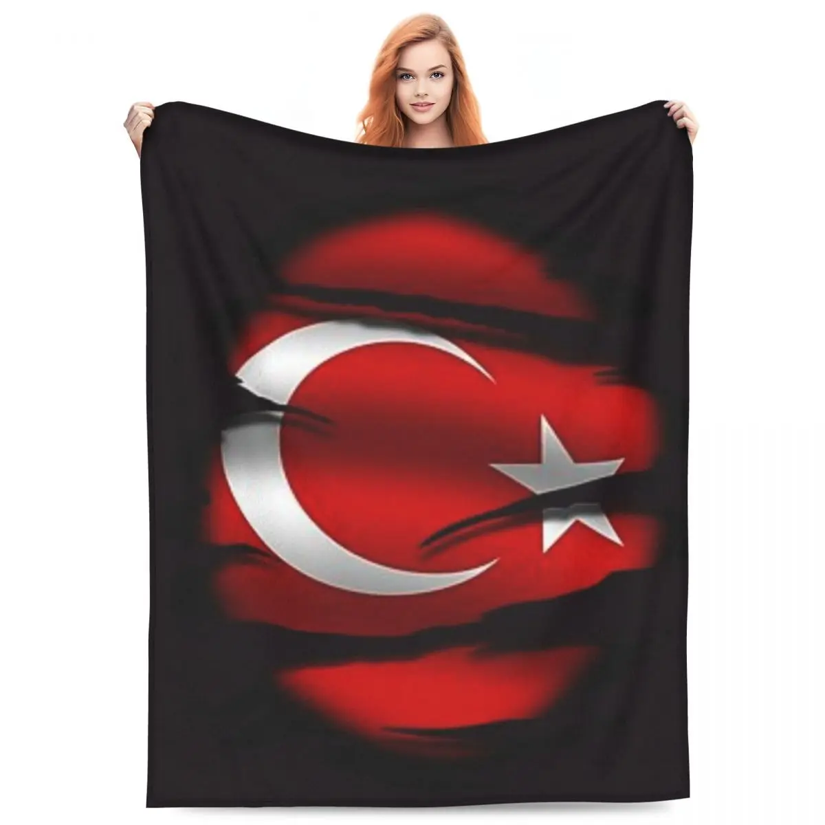 

The Republic Of Turkey Flag Blankets Flannel Sofa Multi-function Throw Blankets for Home Bedroom Office Throws Bedspread Quilt