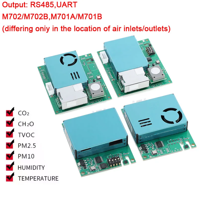 Indoor 7IN1 Air Quality Sensor Module PM2.5 Laser Dust Sensor CO2 HCHO TVOC Gas Sensor RS485/UART Output M702