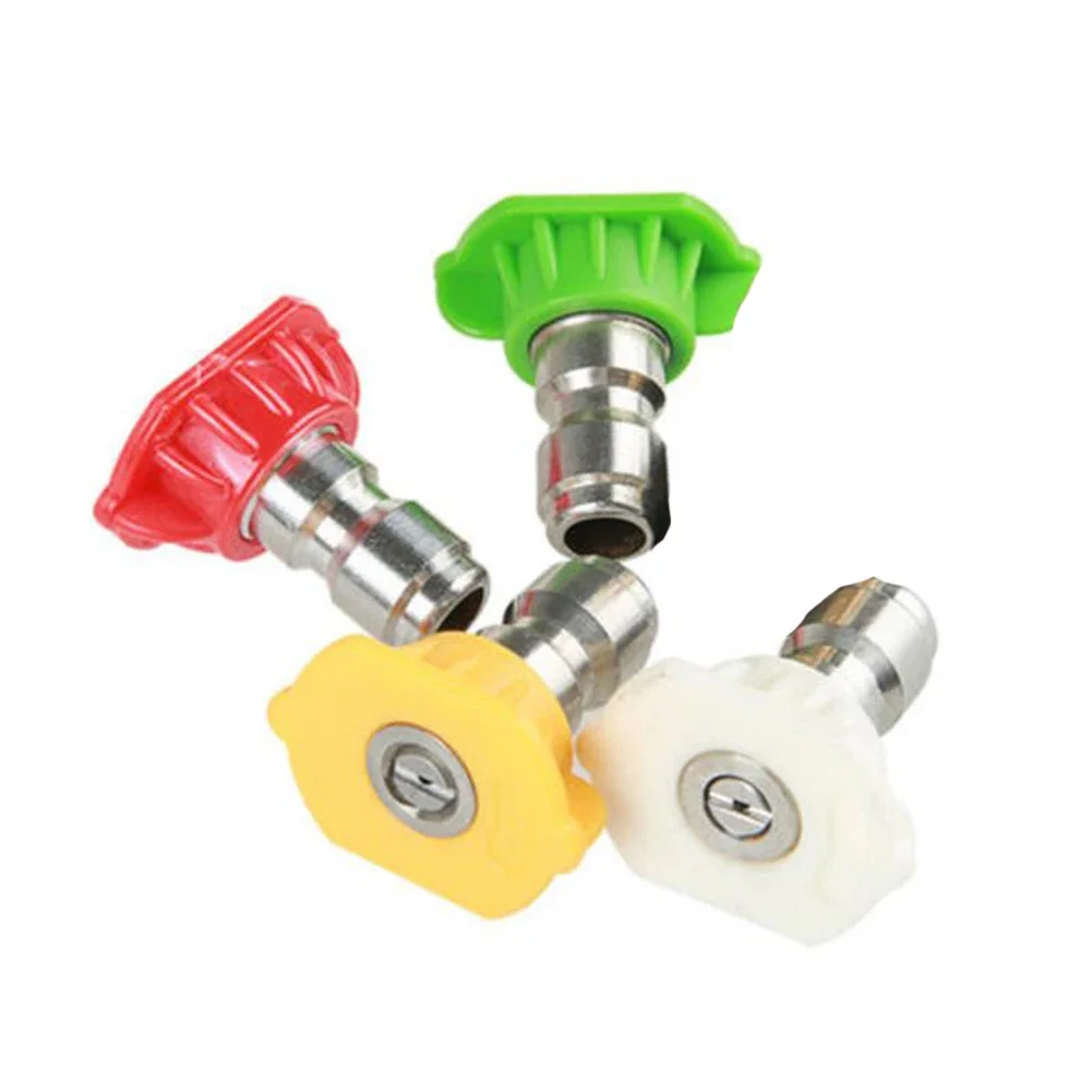 4 Piece Brass Pressure Washer Nozzle Set 1/4 Inch Quick Connect Spray Tips 0 15 25 40 Degree For High Power Cleaning Tool