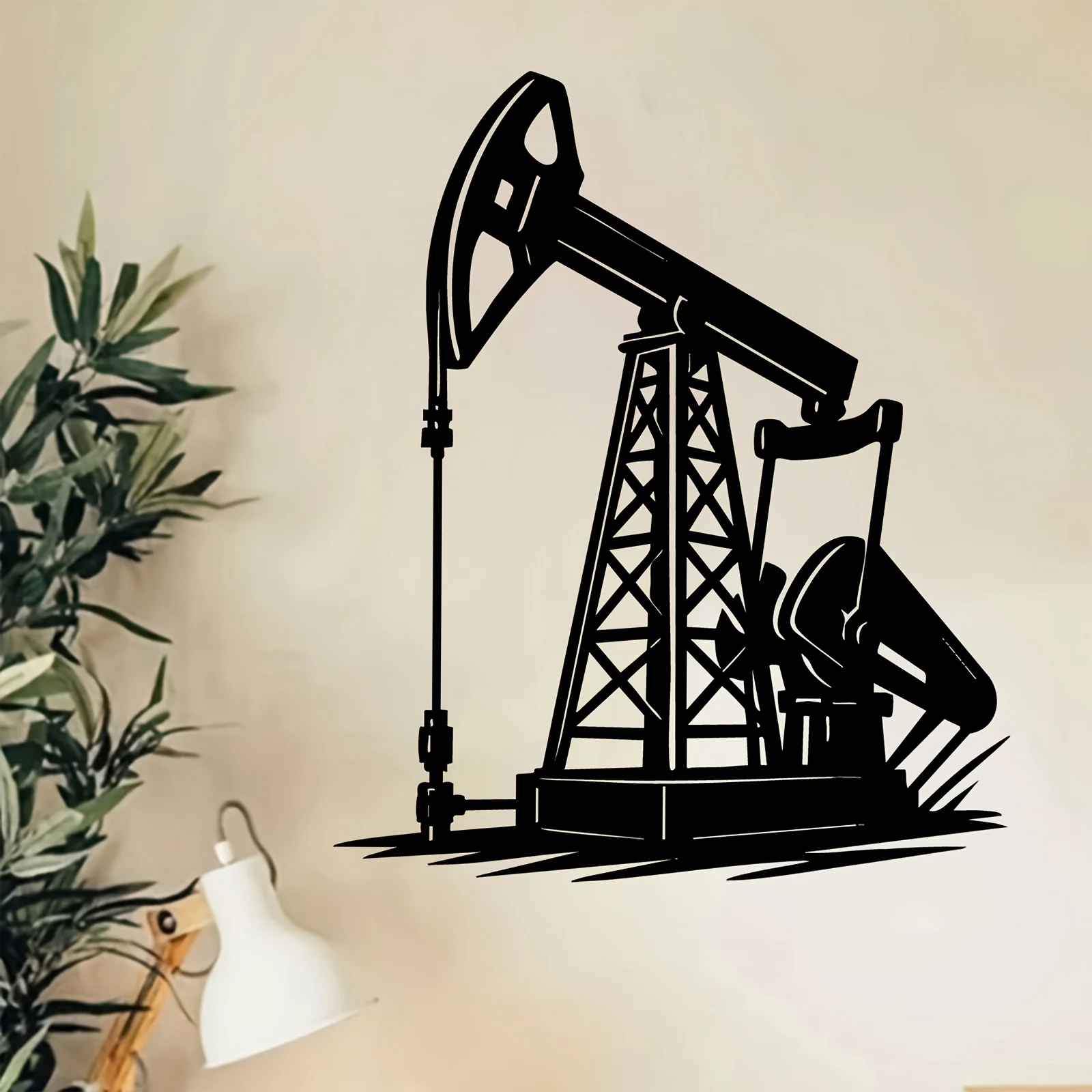 Oil Pumpjack Metal Wall Art Industrial Statue Mural Weather-Resistant Sculpture Garage Garden Fence Fathers Day Christmas Gift