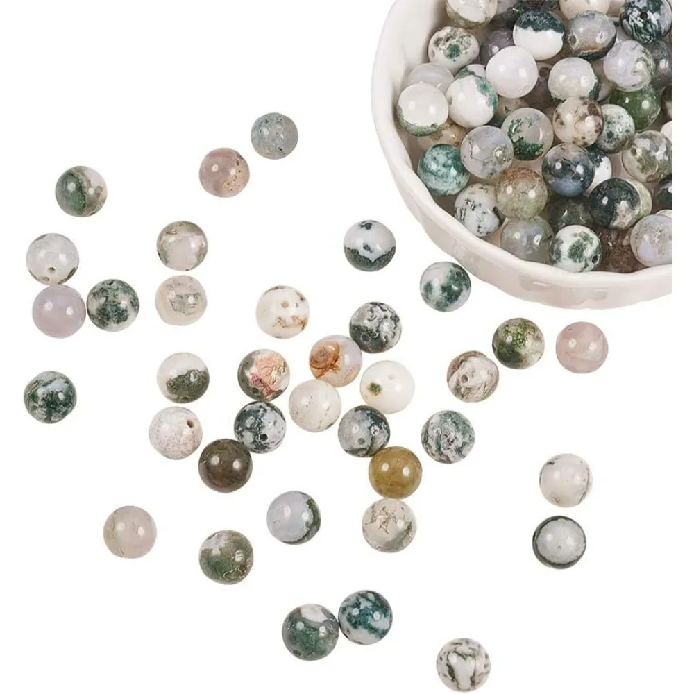 1 Strand Includes 120 PCS 8mm Natural Tree Agate Gemstone Round Loose Stone Beads with 1mm Hole for DIY Bracelets Necklace