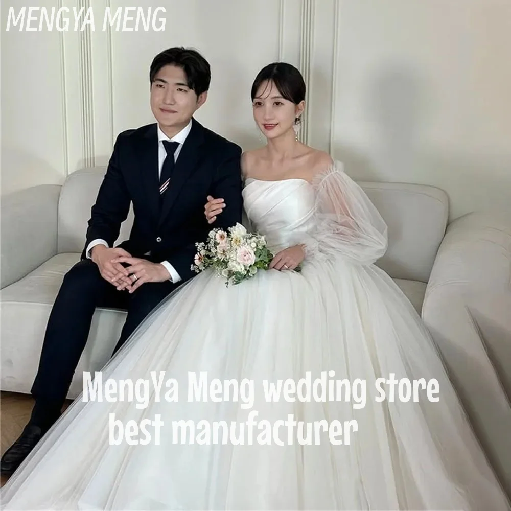 

ZHUISHU Fluffy Strapless Detachable sleeve Tulle Wedding Dress Photo shoot Korea Top Stain Back Bride Gowns Customized Princess