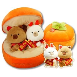 Kawaii Capybara Set Plush Toy The Combination Of Fruit And Animal Persimmon Transforms Into White Brown Capybara Is Surprise Toy