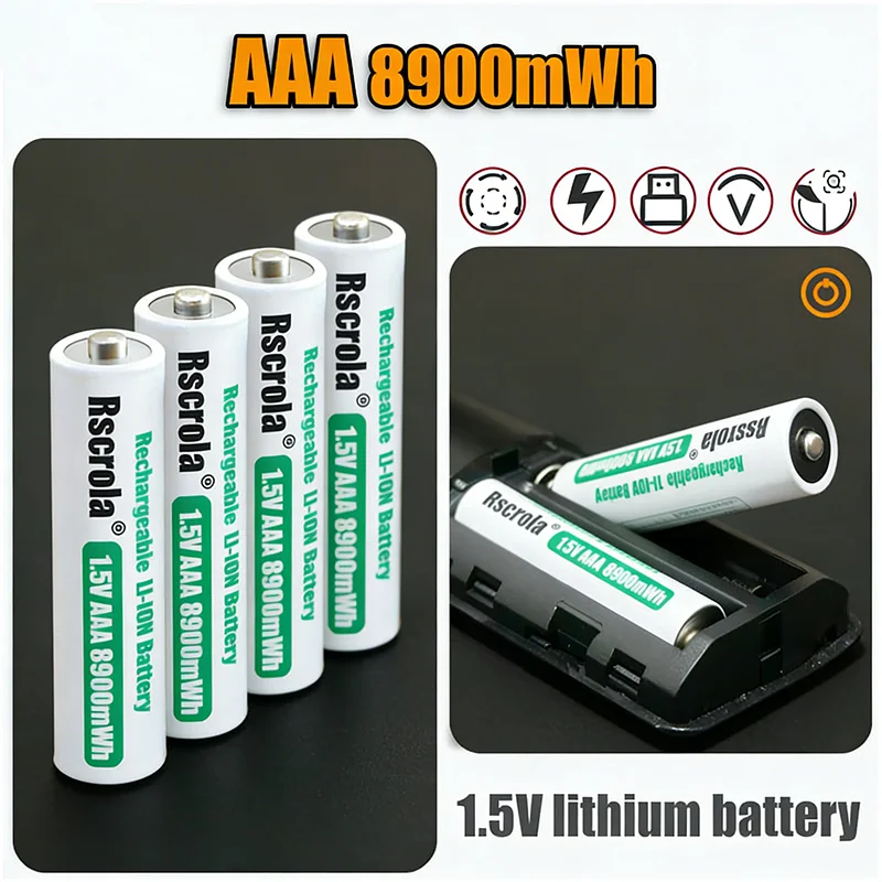 

1.5V AAA8900mWh rechargeable battery New AAA lithium battery long life for Mouse Flashlight Fan Game Machine electric toy