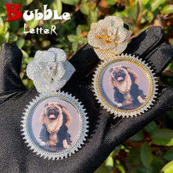 Bubble Letter Custom Photo Necklace for Women Personalized Picture Pendant Rose Flower Bail Iced Out Charm Hip Hop Jewelry